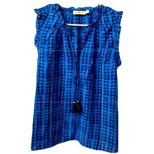 Vineyard Vines Womens Size Small Shibori Ruffle Popover Top Blue Silk Blend EUC